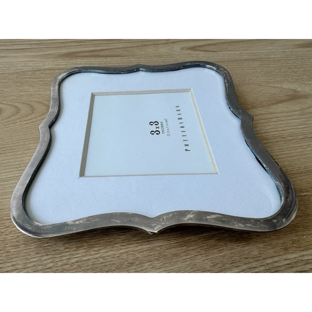 Pottery Barn Silver Tone Curved Scalloped Metal Picture Frame 3x3 Photo